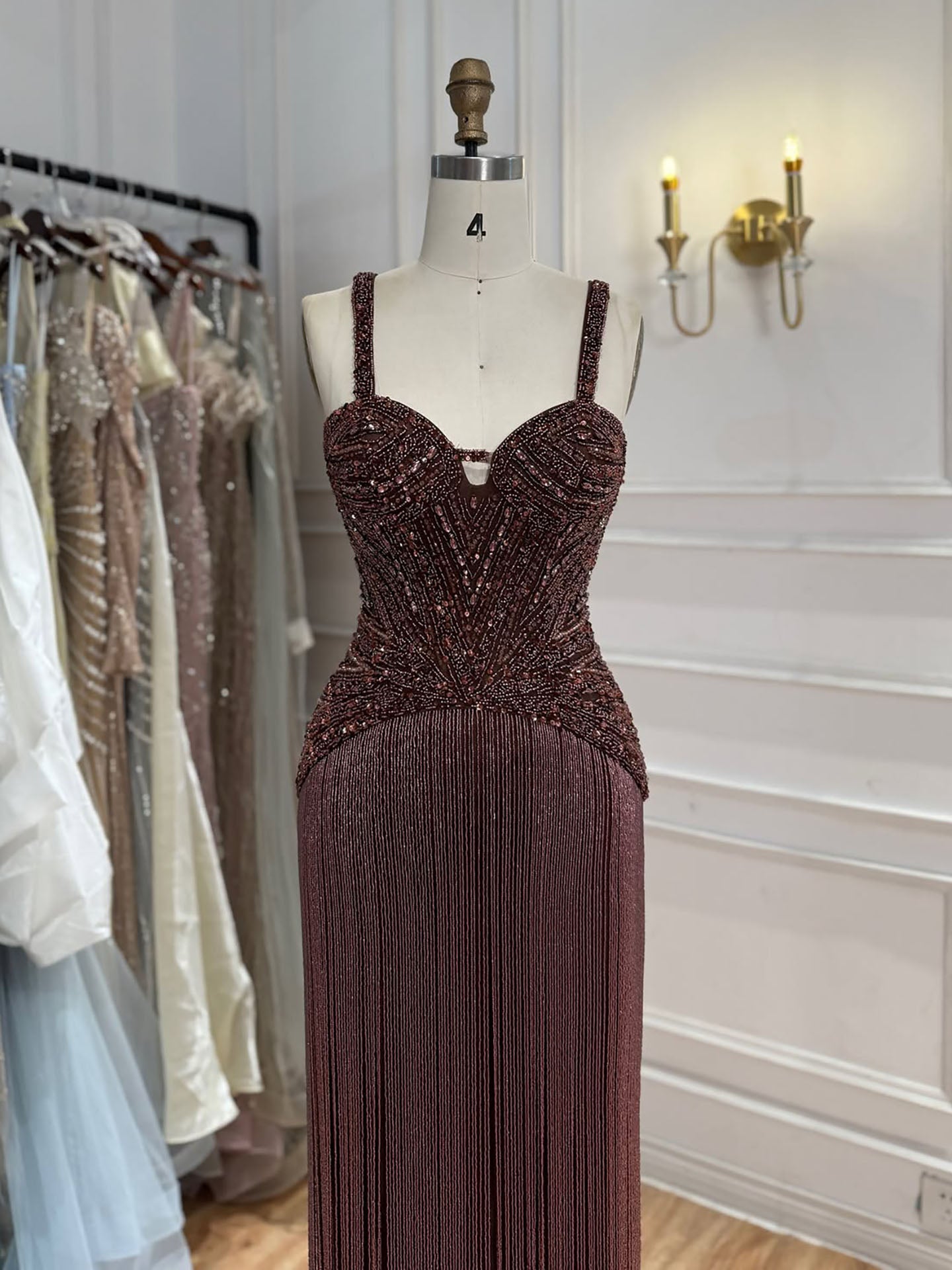 Luxury Arabic Gold Mermaid Beaded Tassel Evening Dress LA73446 SERENE HILL