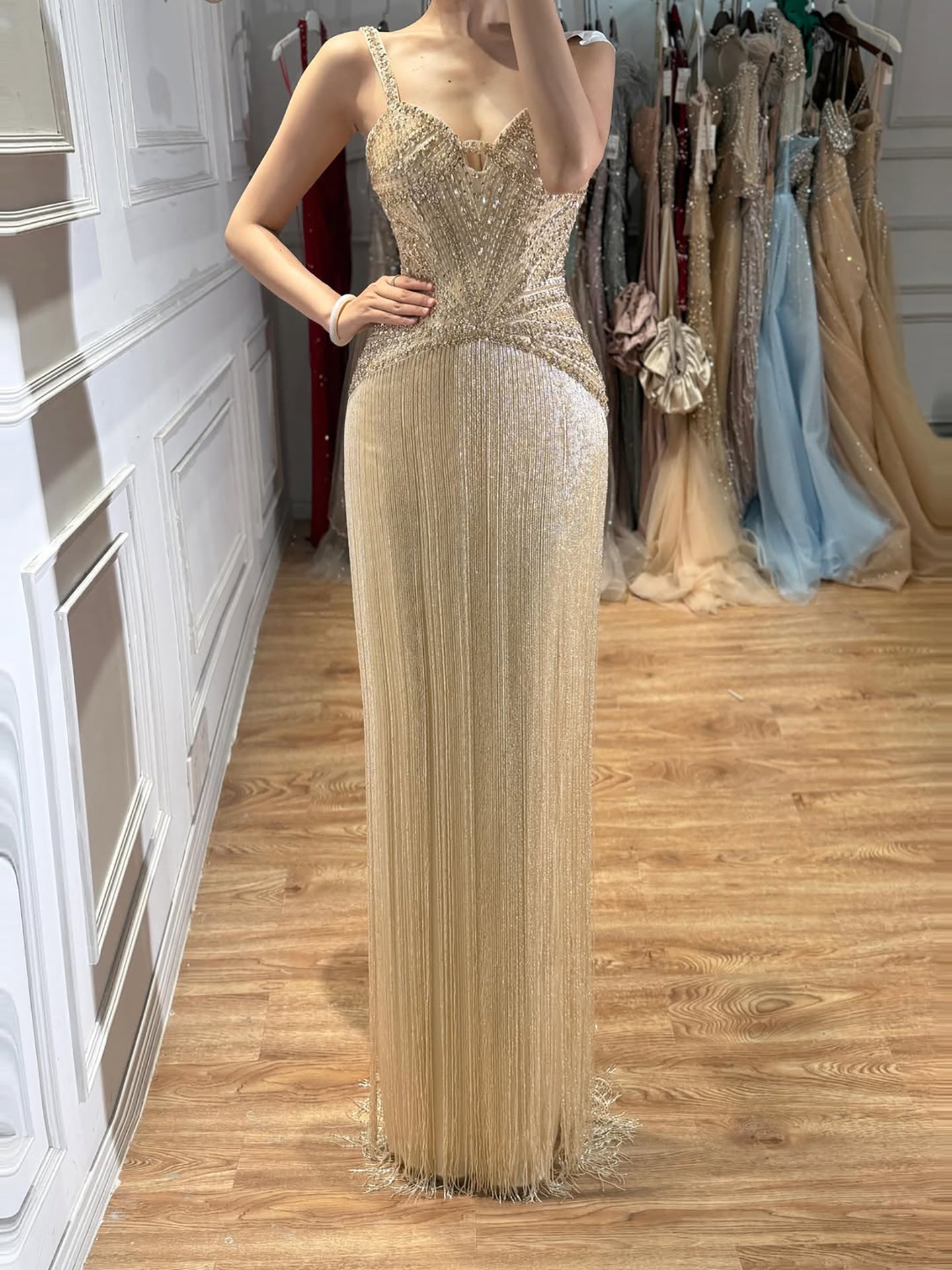 Luxury Arabic Gold Mermaid Beaded Tassel Evening Dress LA73446 SERENE HILL