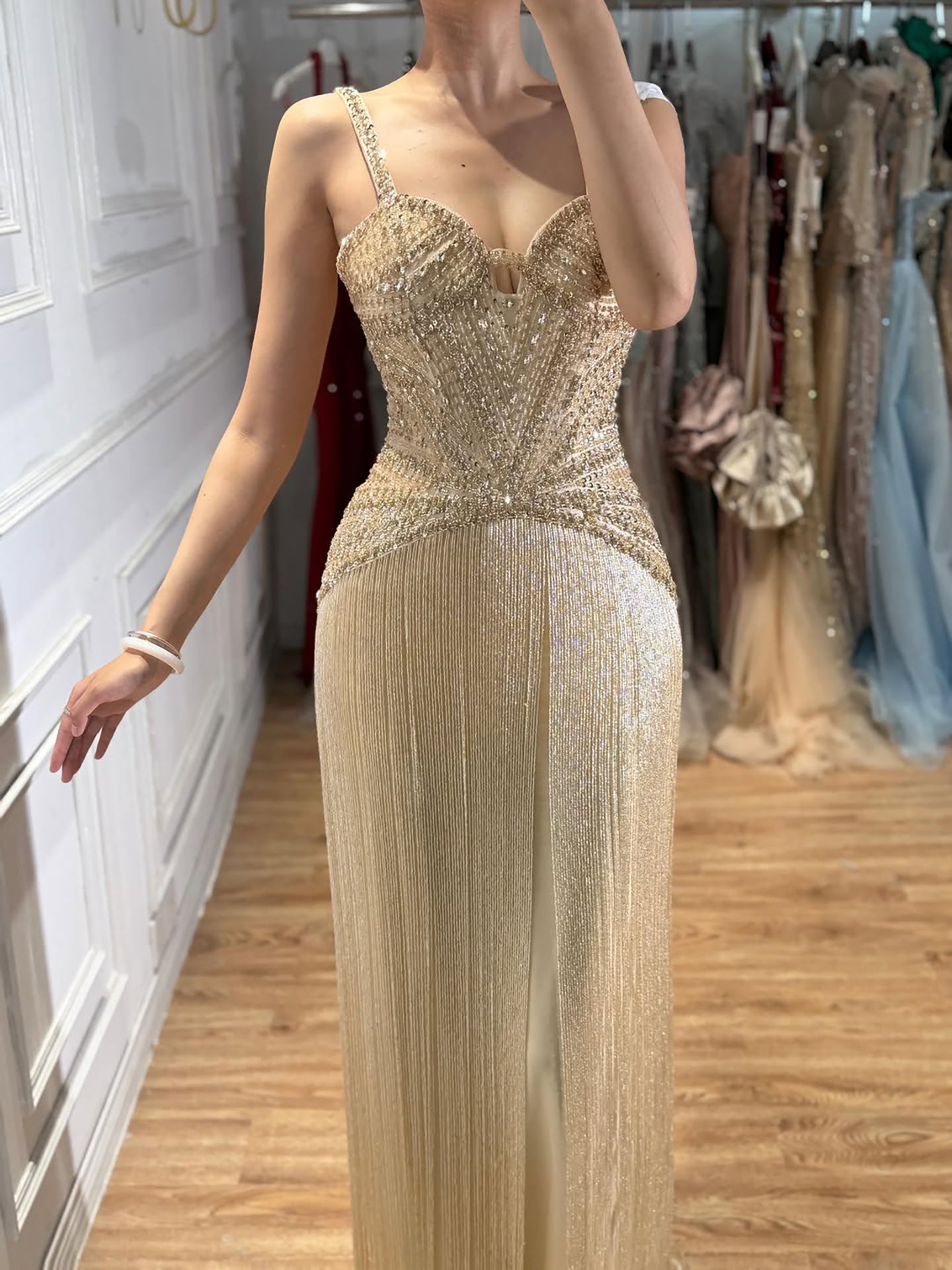 Luxury Arabic Gold Mermaid Beaded Tassel Evening Dress LA73446 SERENE HILL