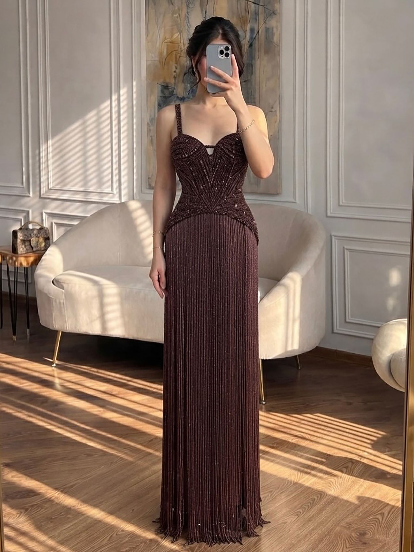 Luxury Arabic Gold Mermaid Beaded Tassel Evening Dress LA73446 SERENE HILL