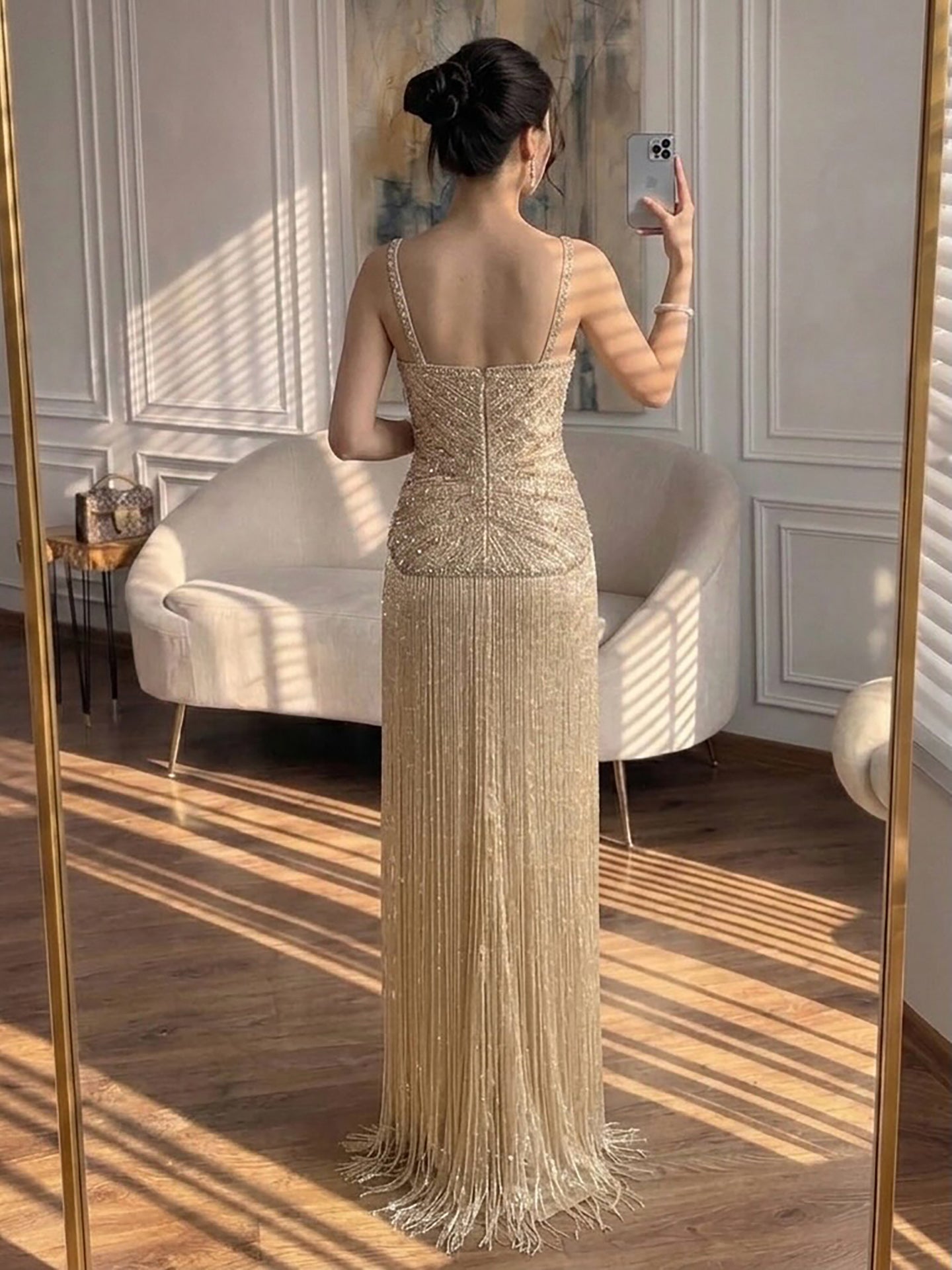 Luxury Arabic Gold Mermaid Beaded Tassel Evening Dress LA73446 SERENE HILL