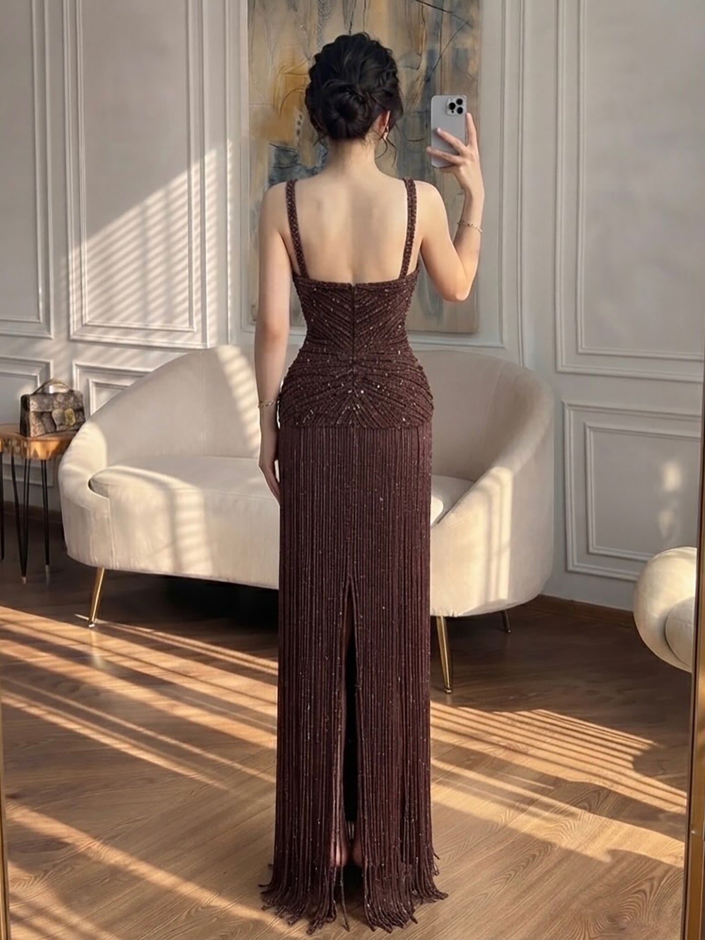 Luxury Arabic Gold Mermaid Beaded Tassel Evening Dress LA73446 SERENE HILL