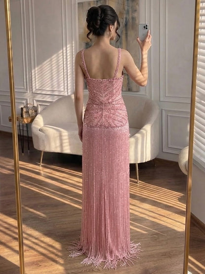 Luxury Arabic Gold Mermaid Beaded Tassel Evening Dress LA73446 SERENE HILL
