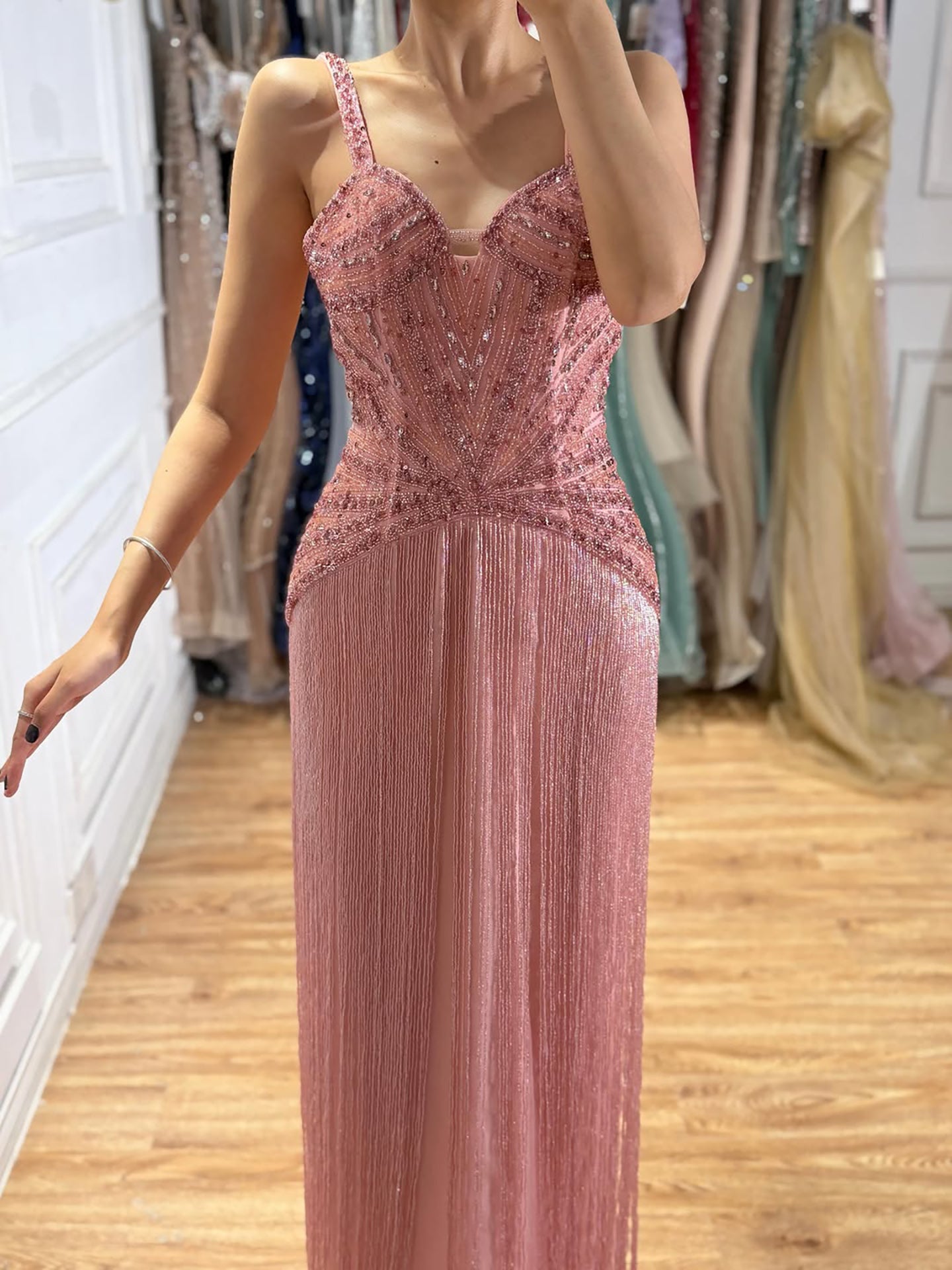 Luxury Arabic Gold Mermaid Beaded Tassel Evening Dress LA73446 SERENE HILL