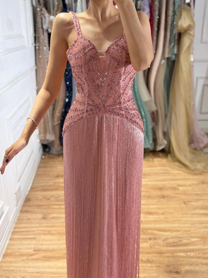 Luxury Arabic Gold Mermaid Beaded Tassel Evening Dress LA73446 SERENE HILL