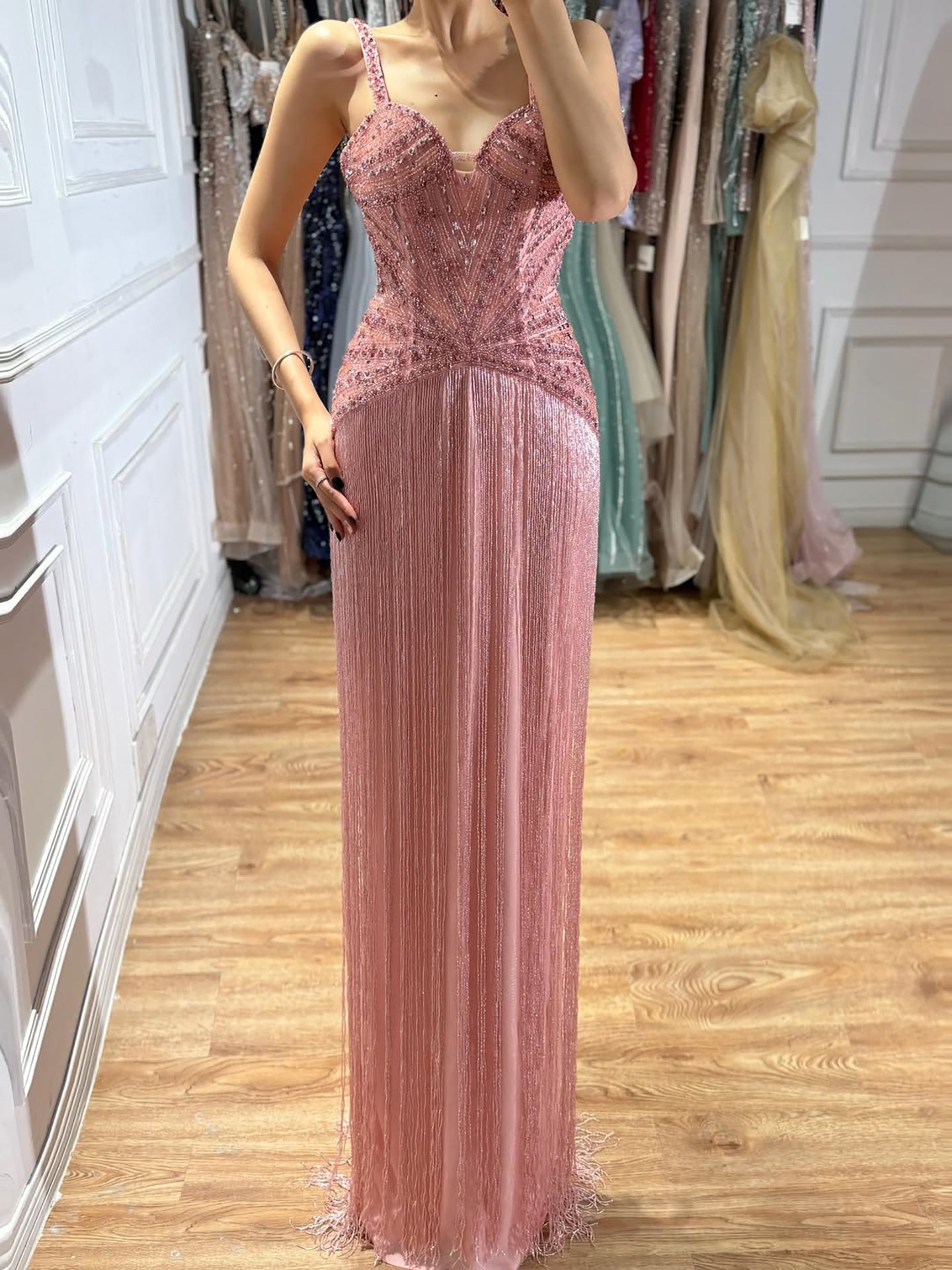 Luxury Arabic Gold Mermaid Beaded Tassel Evening Dress LA73446 SERENE HILL