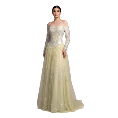 Luxury Dreamy Beige Corset A-Line Evening Dress LA73448
