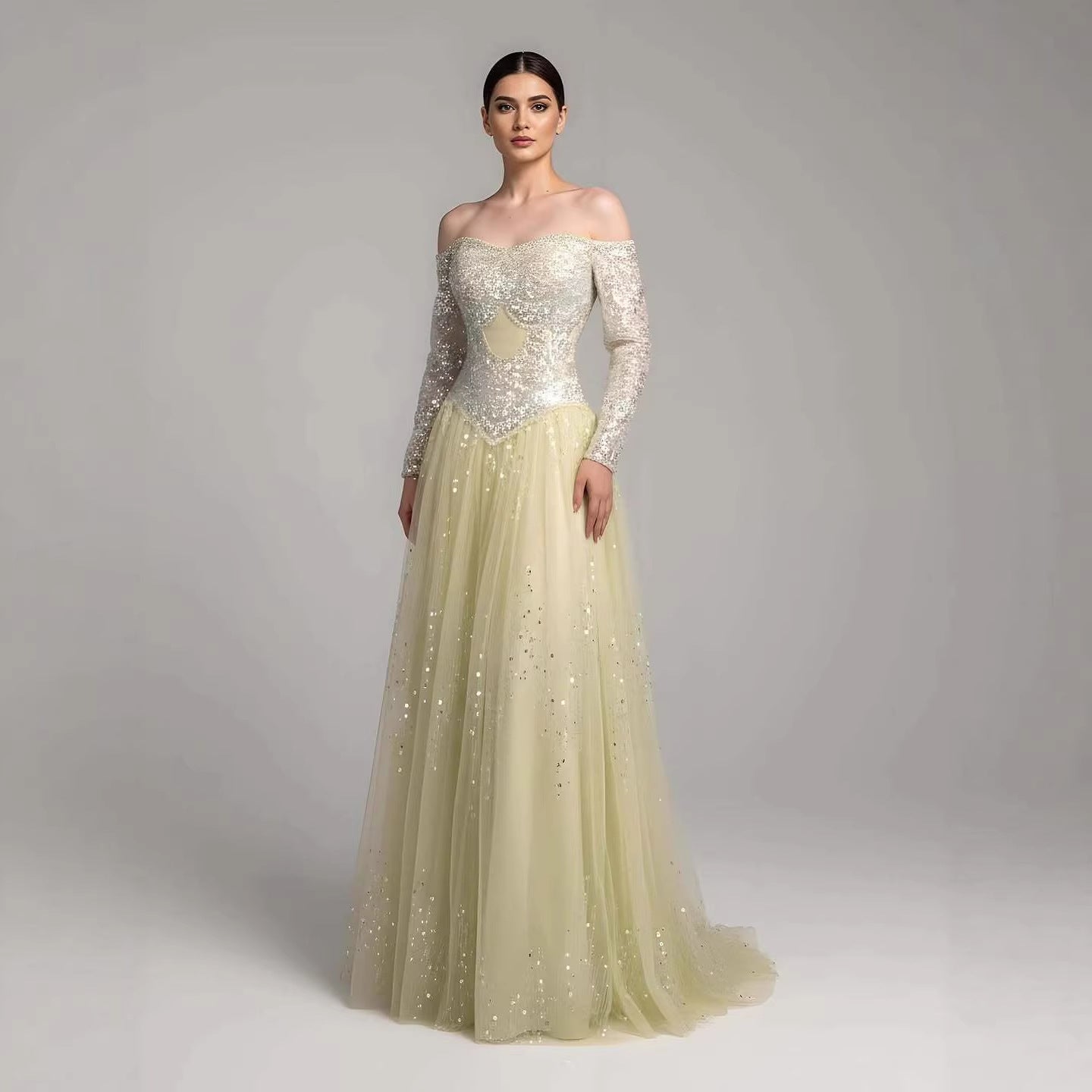 Luxury Dreamy Beige Corset A-Line Evening Dress LA73448