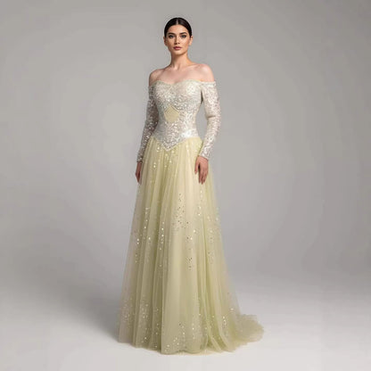 Luxury Dreamy Beige Corset A-Line Evening Dress LA73448