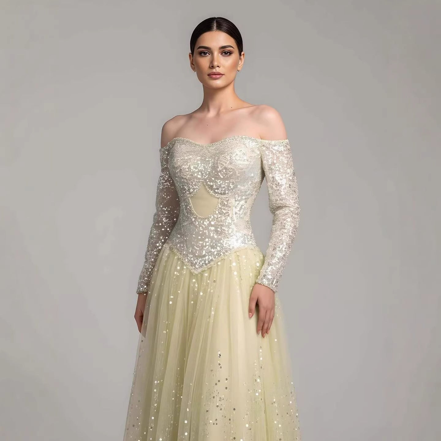 Luxury Dreamy Beige Corset A-Line Evening Dress LA73448