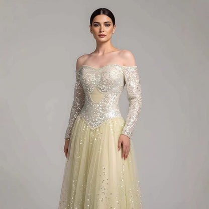 Luxury Dreamy Beige Corset A-Line Evening Dress LA73448