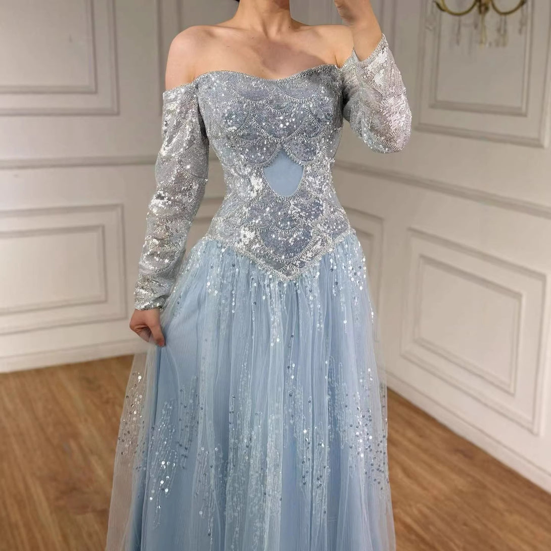 Champagne Dress Evening Gown Illusion Dresses With Sleeves Luxury Dreamy  Beige Corset A-Line Evening Dress