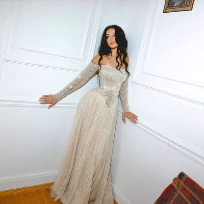 Luxury Dreamy Beige Corset A-Line Evening Dress LA73448