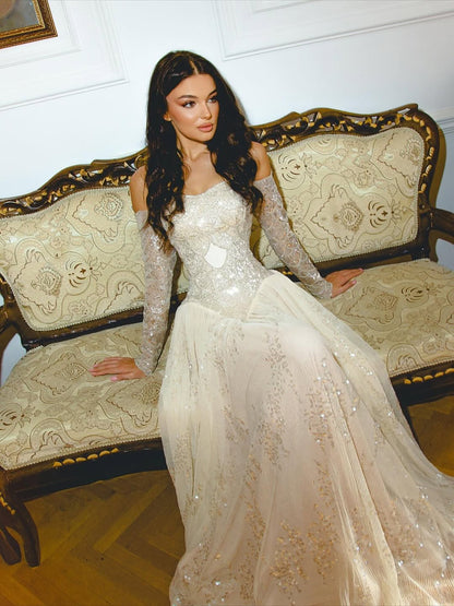 Luxury Dreamy Beige Corset A-Line Evening Dress LA73448