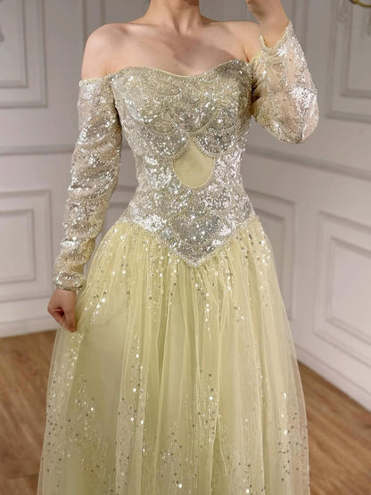 Luxury Dreamy Beige Corset A-Line Evening Dress LA73448