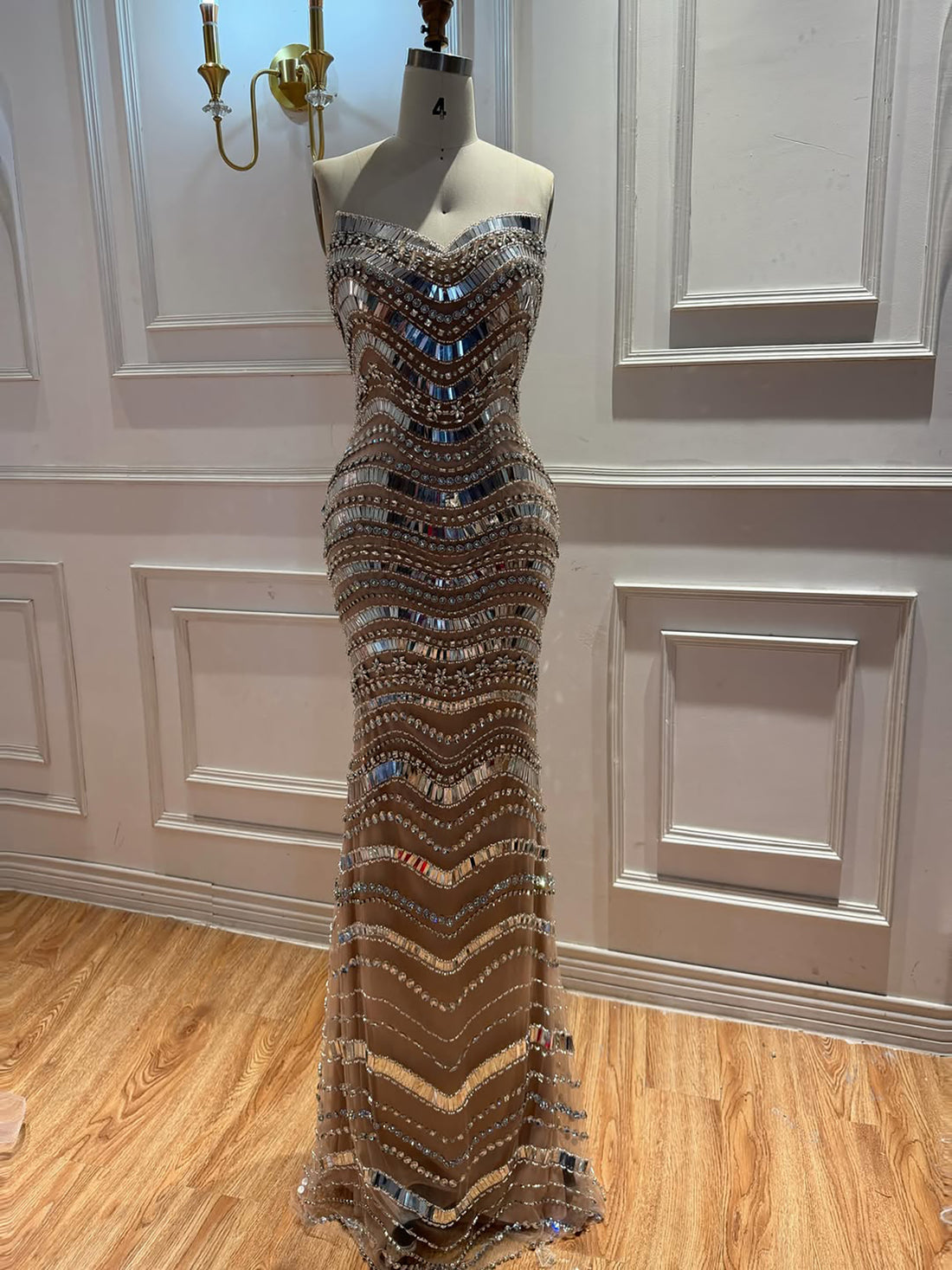 Luxury Silver Nude Beaded Mermaid Evening Dress LA73449 SERENE HILL