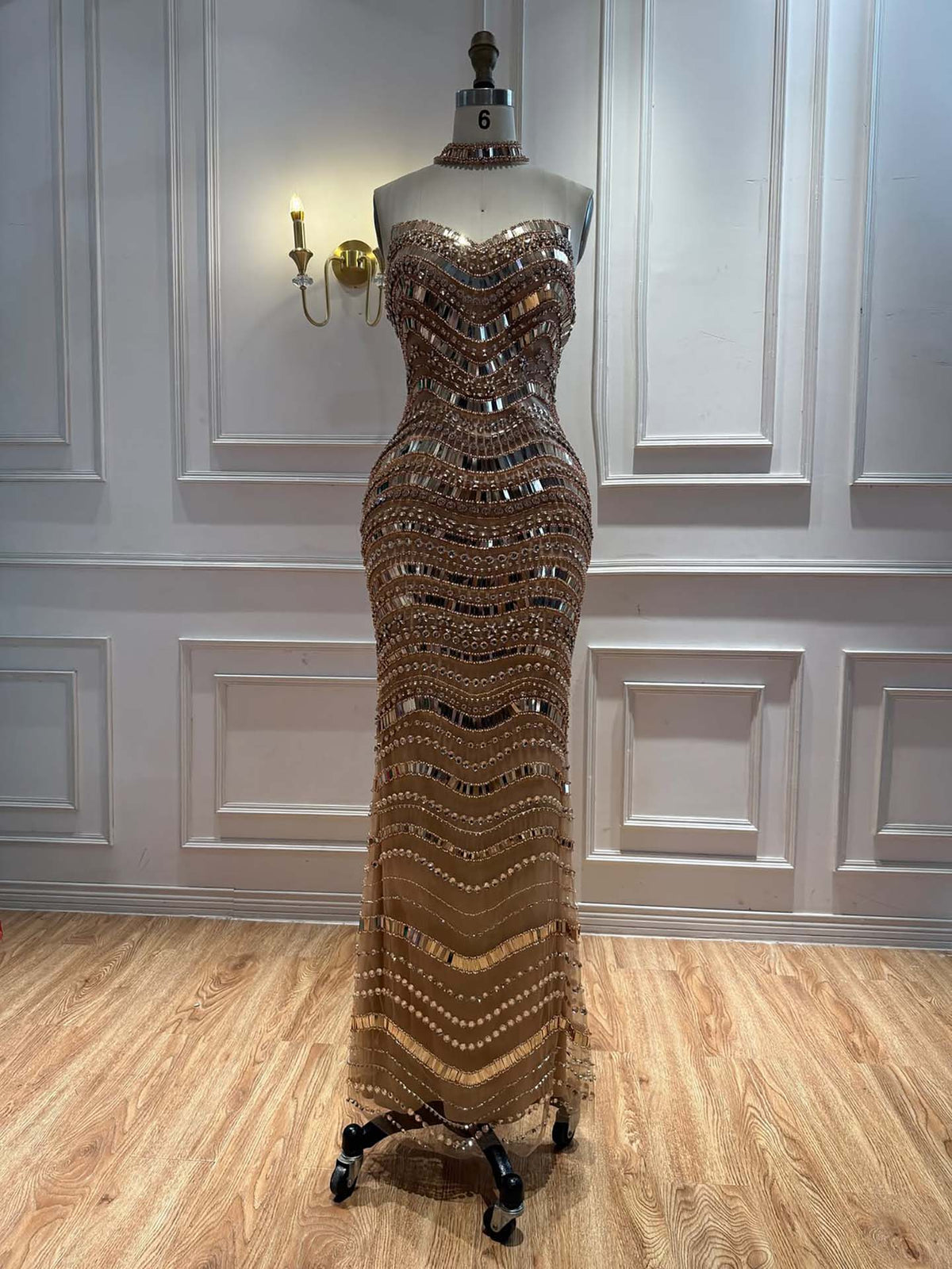 Luxury Silver Nude Beaded Mermaid Evening Dress LA73449