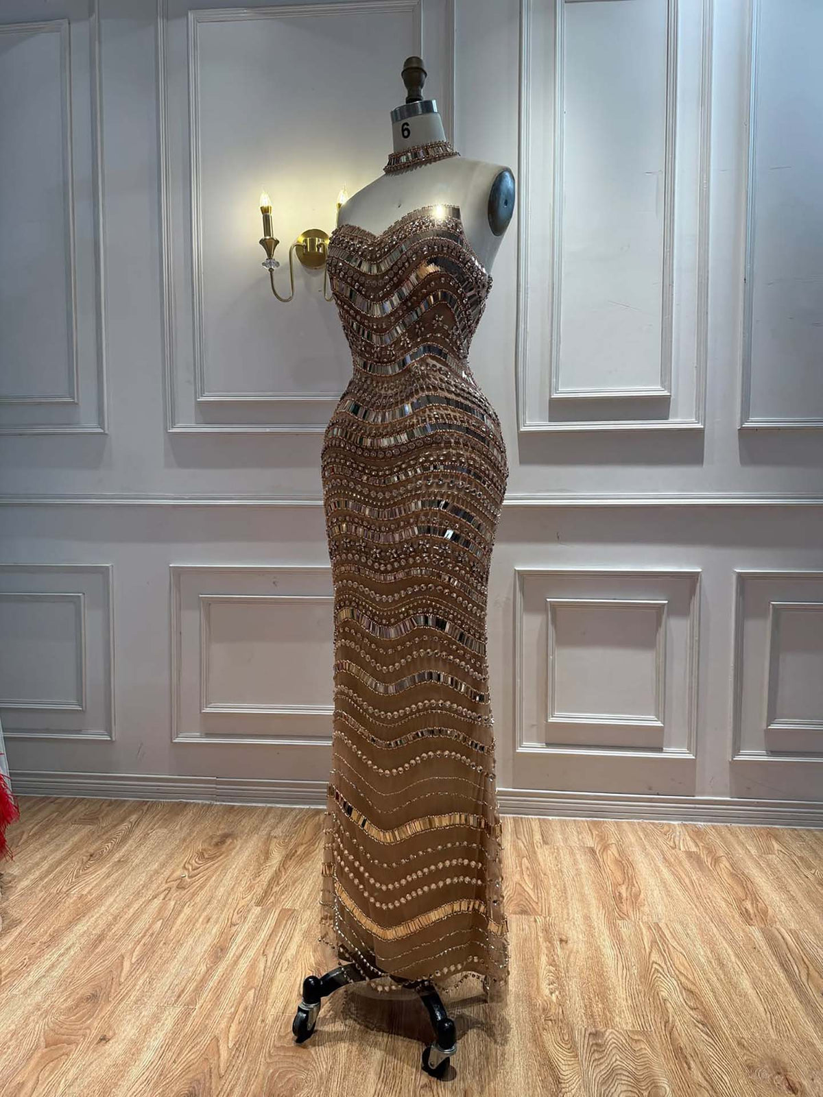 Luxury Silver Nude Beaded Mermaid Evening Dress LA73449
