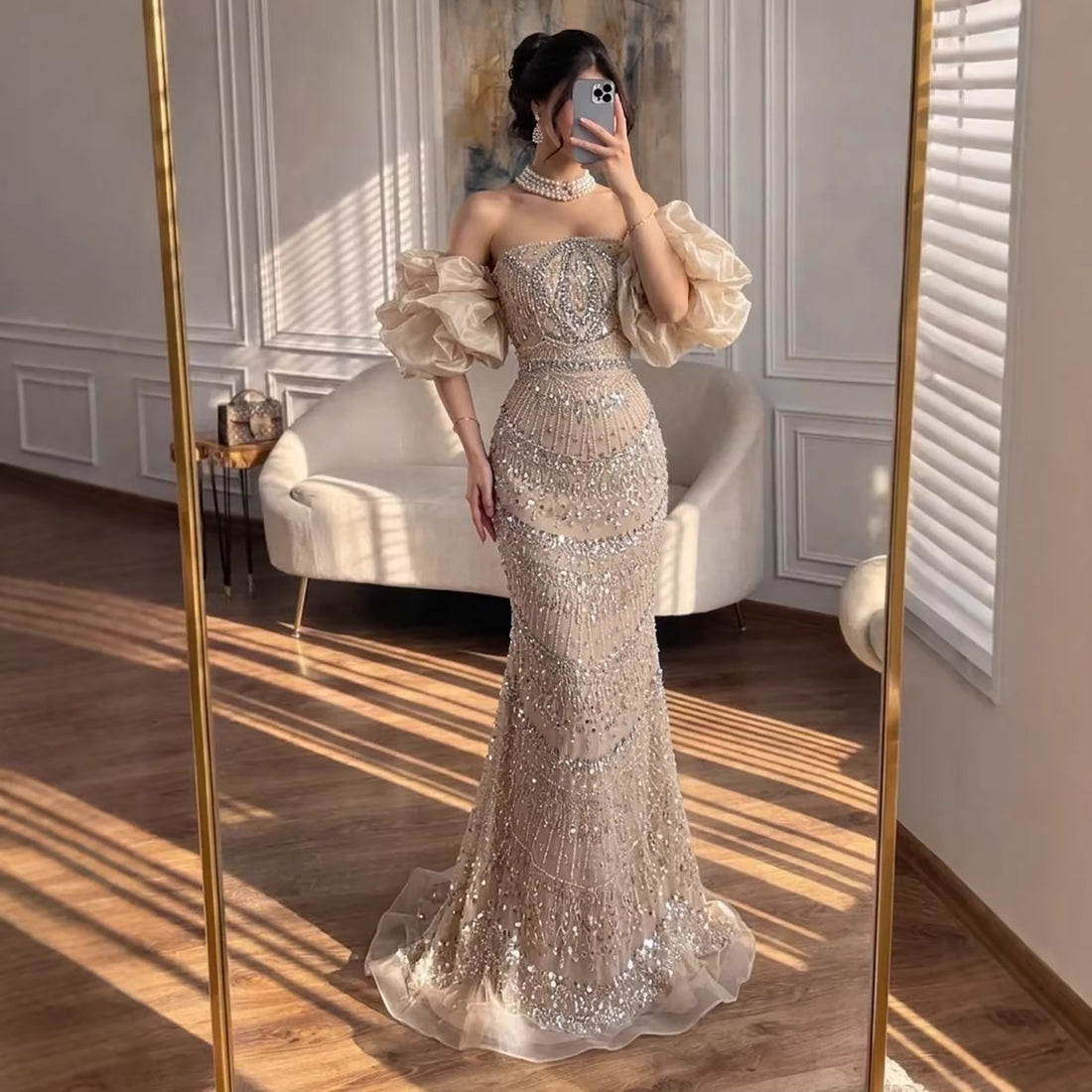 Luxury Arabic Lilac Mermaid Beaded Evening Dress LA73450 - SERENE  HILL