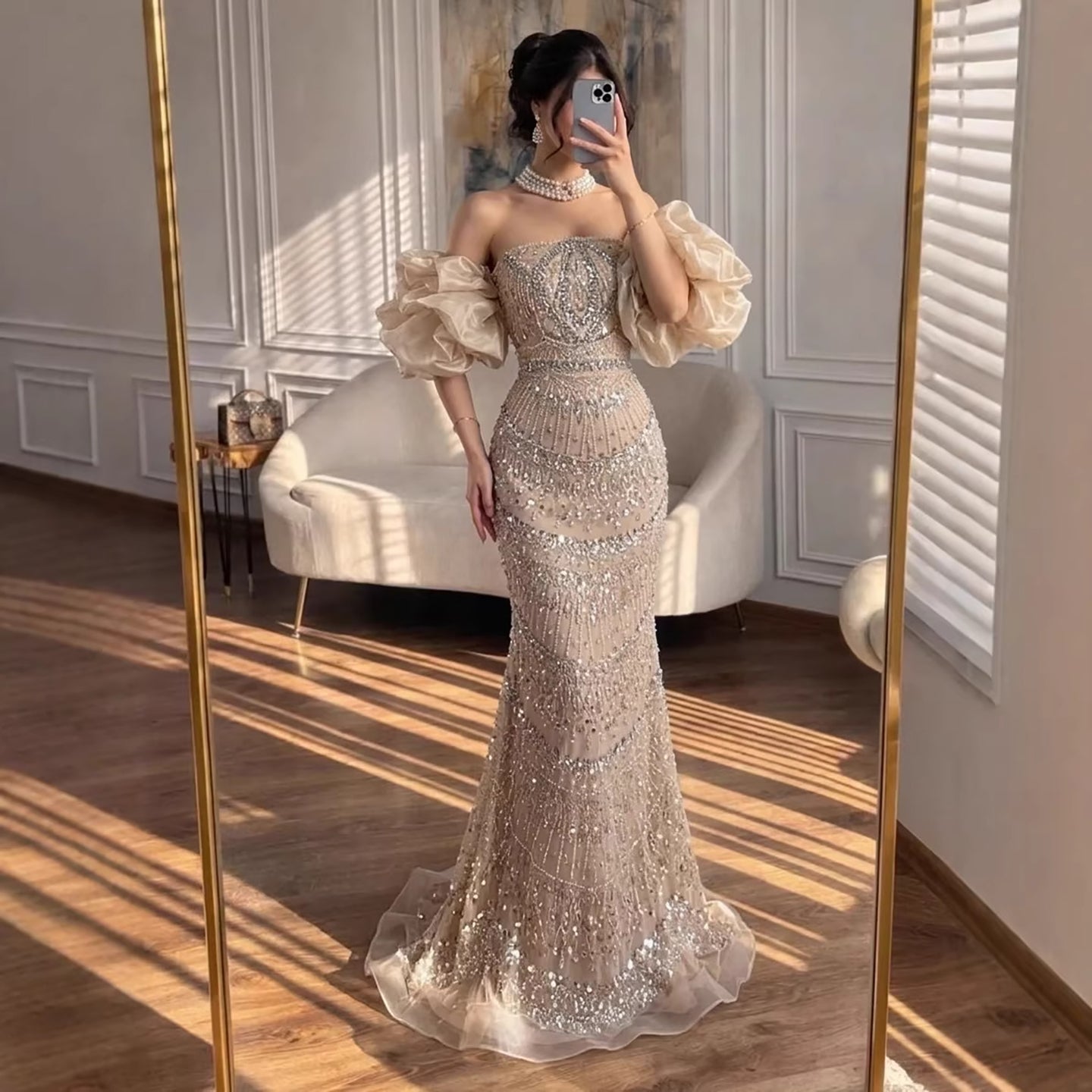 Luxury Arabic Lilac Mermaid Beaded Evening Dress LA73450 - SERENE  HILL