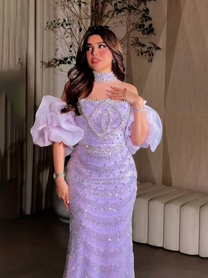 Luxury Arabic Lilac Mermaid Beaded Evening Dress LA73450 - SERENE  HILL