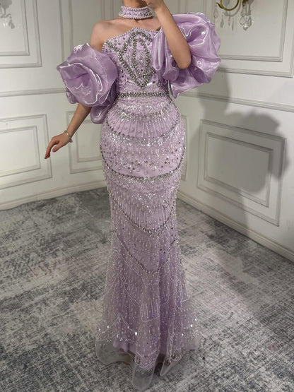 Luxury Arabic Lilac Mermaid Beaded Evening Dress LA73450 - SERENE  HILL