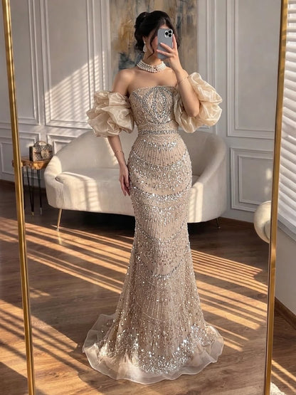 Luxury Arabic Lilac Mermaid Beaded Evening Dress LA73450 - SERENE  HILL