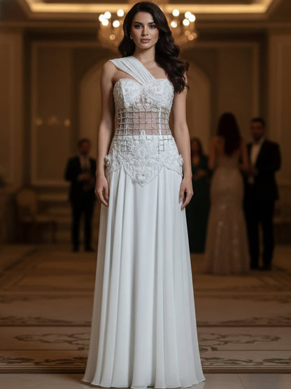 Luxury Pink Arabic Floral chiffon Evening Dress With Cape LA73451 - SERENE  HILL