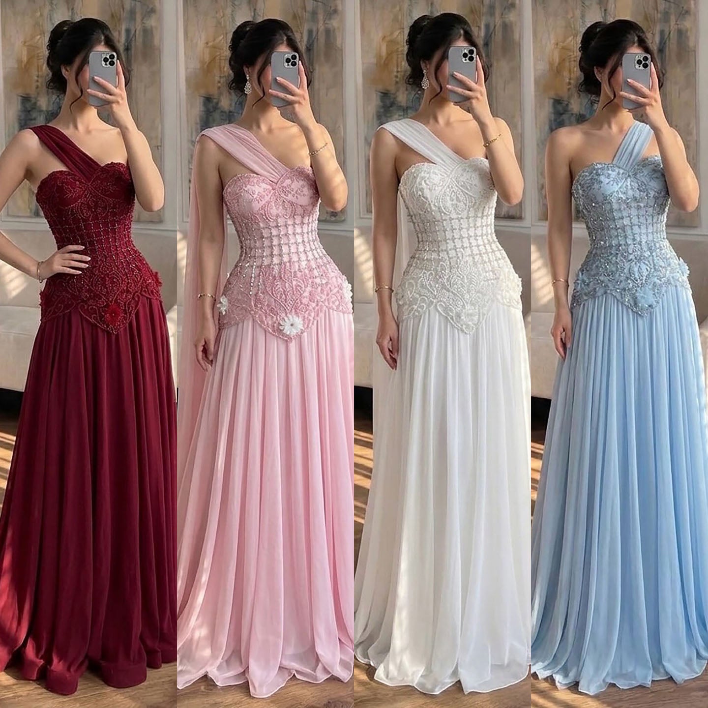 Luxury Pink Arabic Floral chiffon Evening Dress With Cape LA73451 SERENE HILL