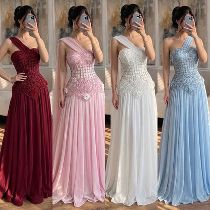 Luxury Pink Arabic Floral chiffon Evening Dress With Cape LA73451 SERENE HILL