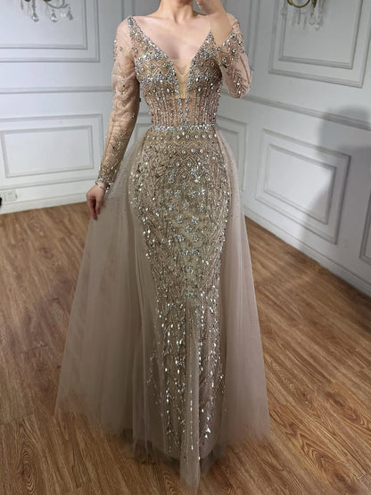 Serene Hill Modest Caramel Long Evening Dress With Skirt LA73452