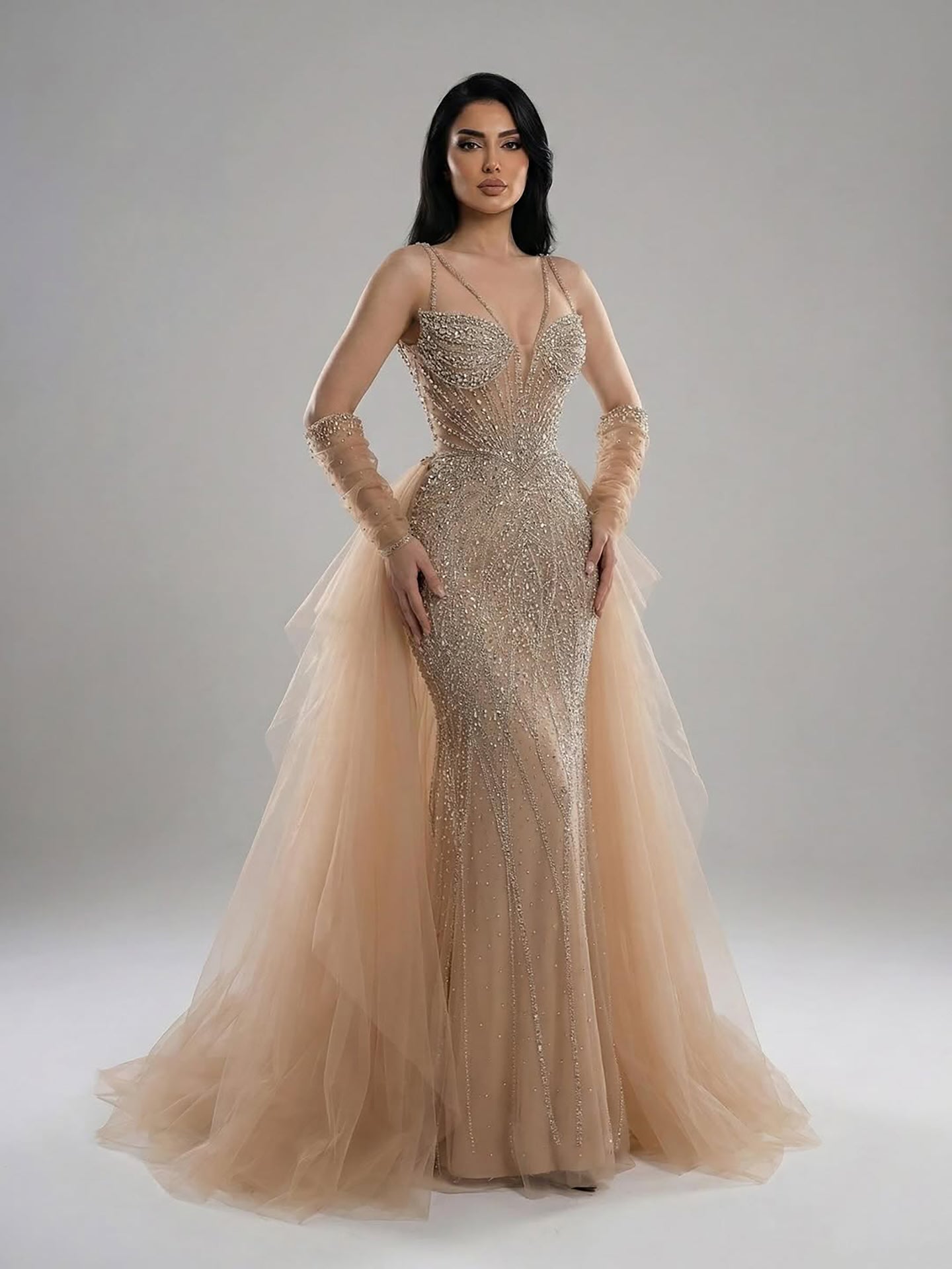 Luxury Green Beaded Mermaid Evening Dresses with Skirt LA73455