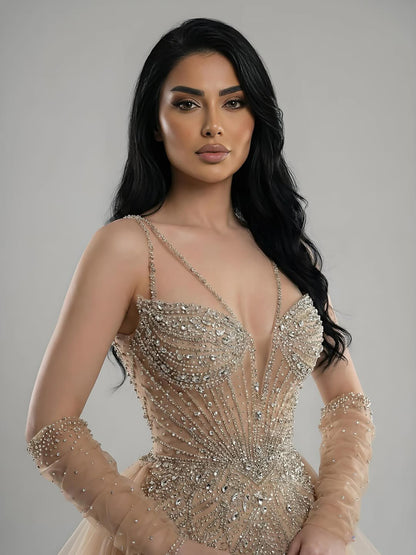Luxury Green Beaded Mermaid Evening Dresses with Skirt LA73455