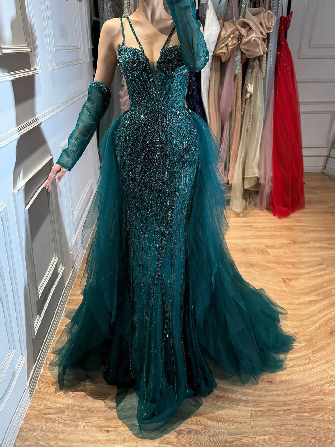 Luxury Green Beaded Mermaid Evening Dresses with Skirt LA73455 SERENE HILL
