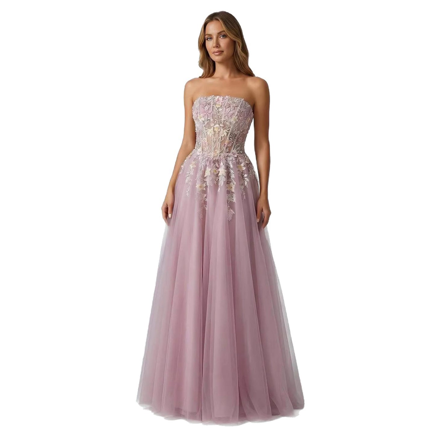 Luxury Saudi Arabic Pink Appliques Beaded Mermaid Prom Dress LA73458