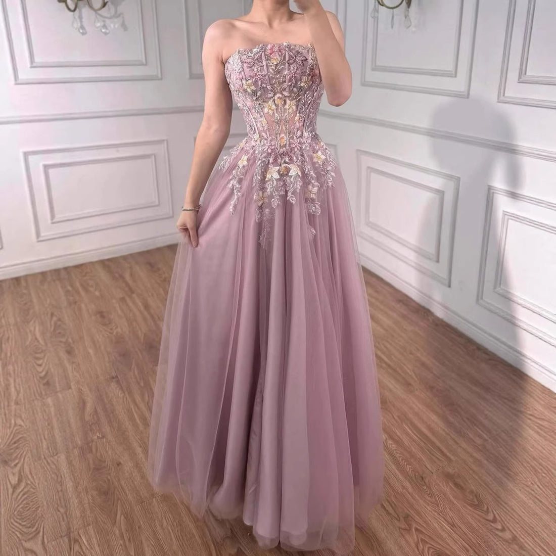 Luxury Saudi Arabic Pink Appliques Beaded Mermaid Prom Dress LA73458