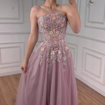 Luxury Saudi Arabic Pink Appliques Beaded Mermaid Prom Dress LA73458