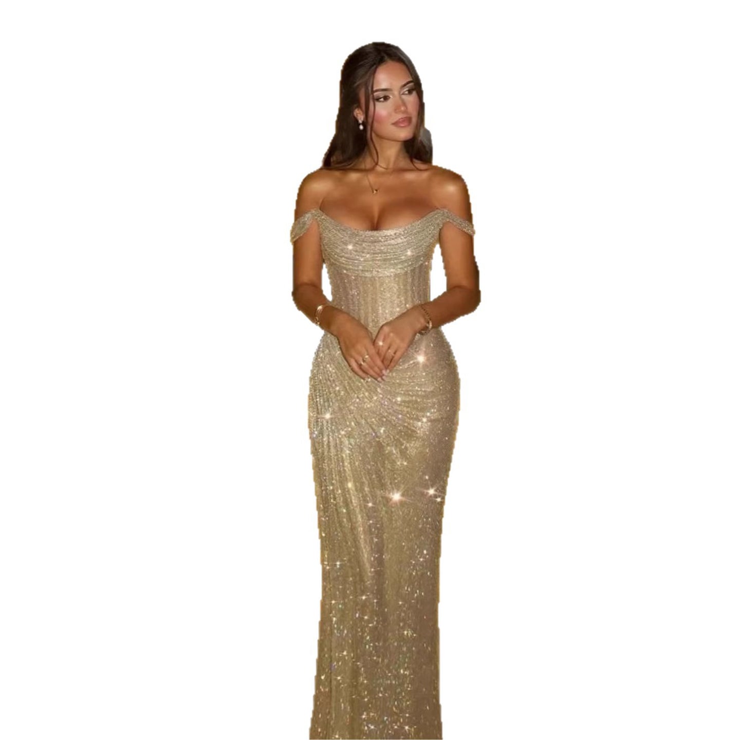 Luxury Diamond Gold Beaded Mermaid Evening Dress LA73461 - SERENE  HILL