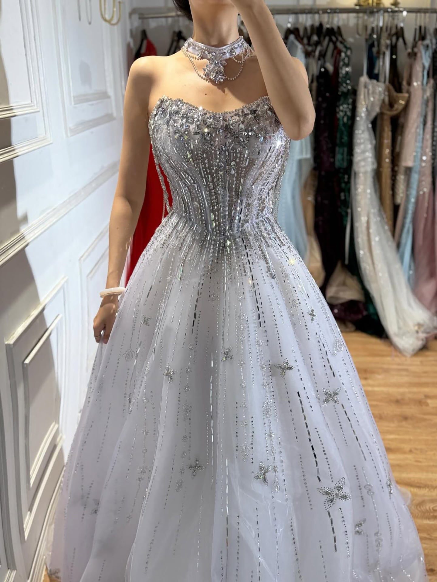 Luxury Lilac Beaded Off Shoulder A Line Evening Dress LA73465 SERENE HILL