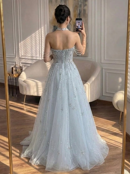 Luxury Lilac Beaded Off Shoulder A Line Evening Dress LA73465 SERENE HILL