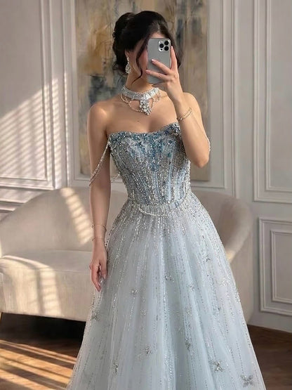 Luxury Lilac Beaded Off Shoulder A Line Evening Dress LA73465 SERENE HILL