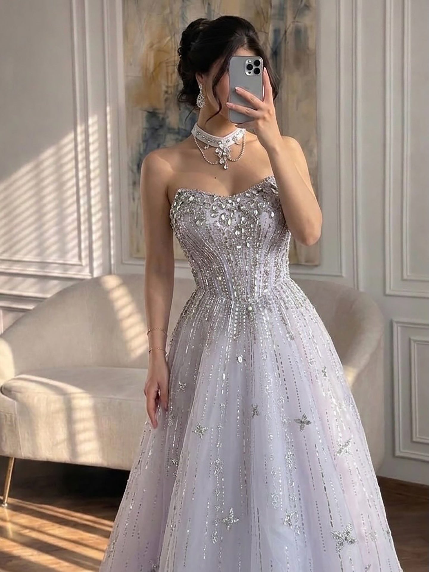 Luxury Lilac Beaded Off Shoulder A Line Evening Dress LA73465 SERENE HILL