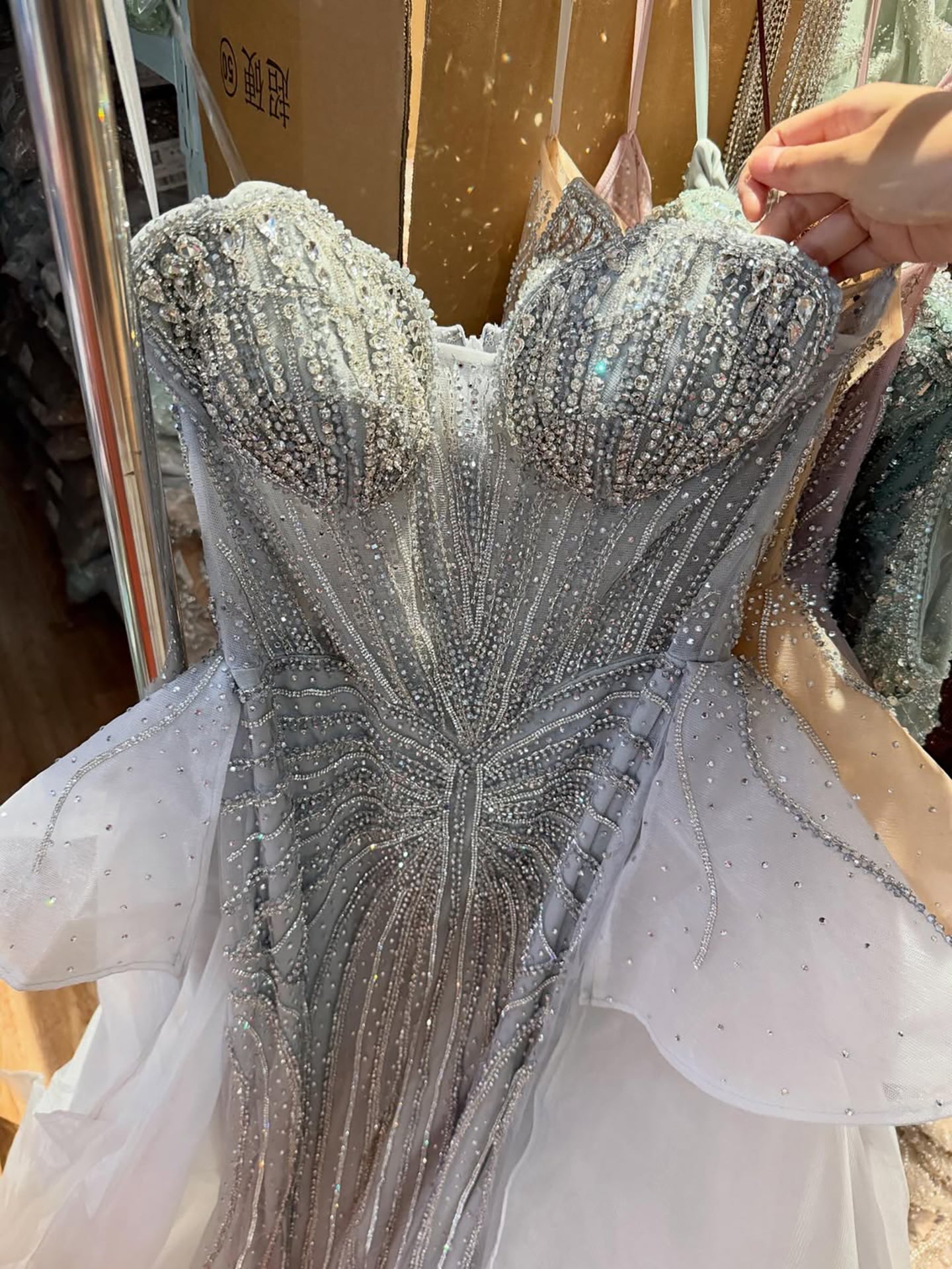 Luxury Nude Saudi Crystal Beaded Mermaid Evening Dress With Overskirt LA73474