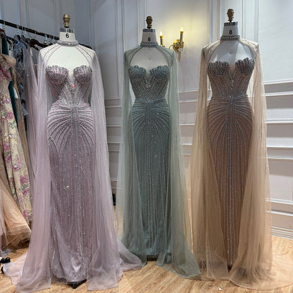 Luxury Nude High Neck Crystal Beaded Mermaid Dress LA73474A SERENE HILL
