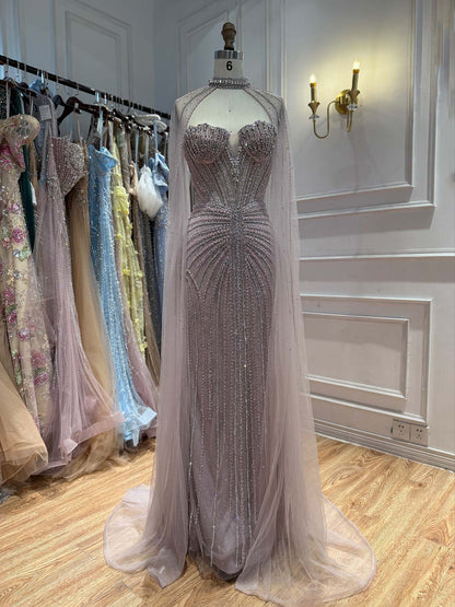 Luxury Nude High Neck Crystal Beaded Mermaid Dress LA73474A SERENE HILL