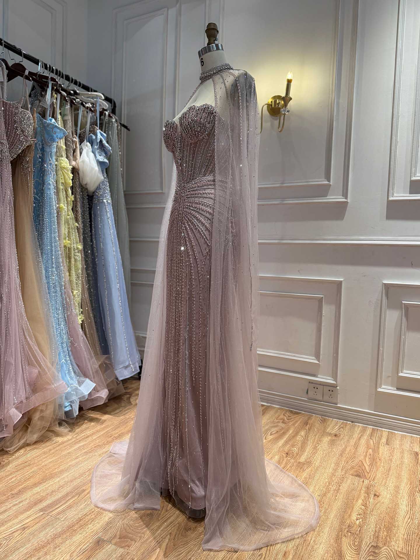 Luxury Nude High Neck Crystal Beaded Mermaid Dress LA73474A SERENE HILL