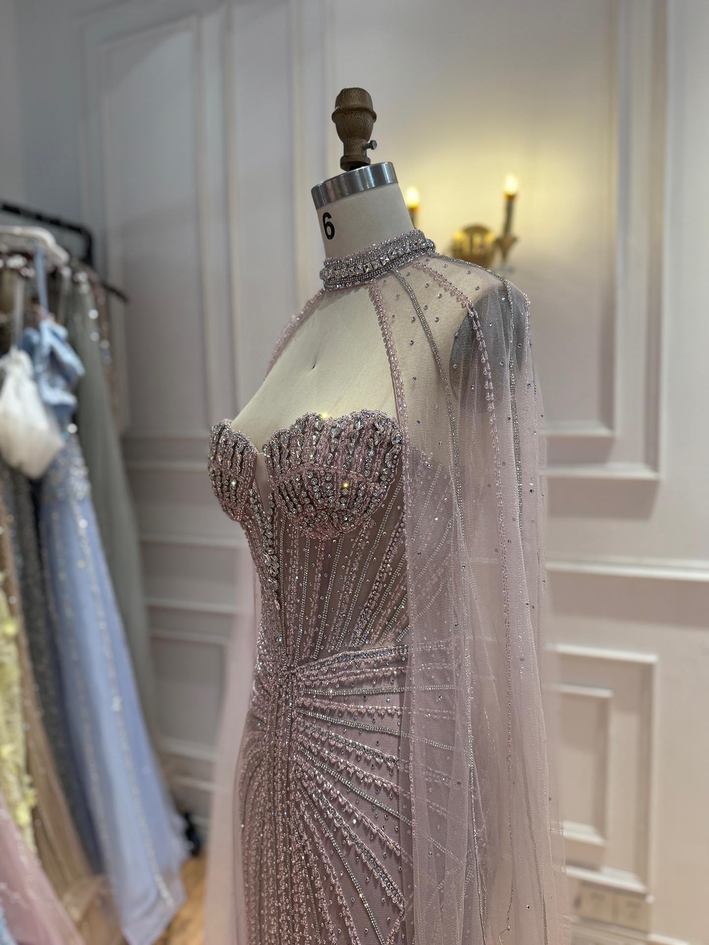 Luxury Nude High Neck Crystal Beaded Mermaid Dress LA73474A SERENE HILL