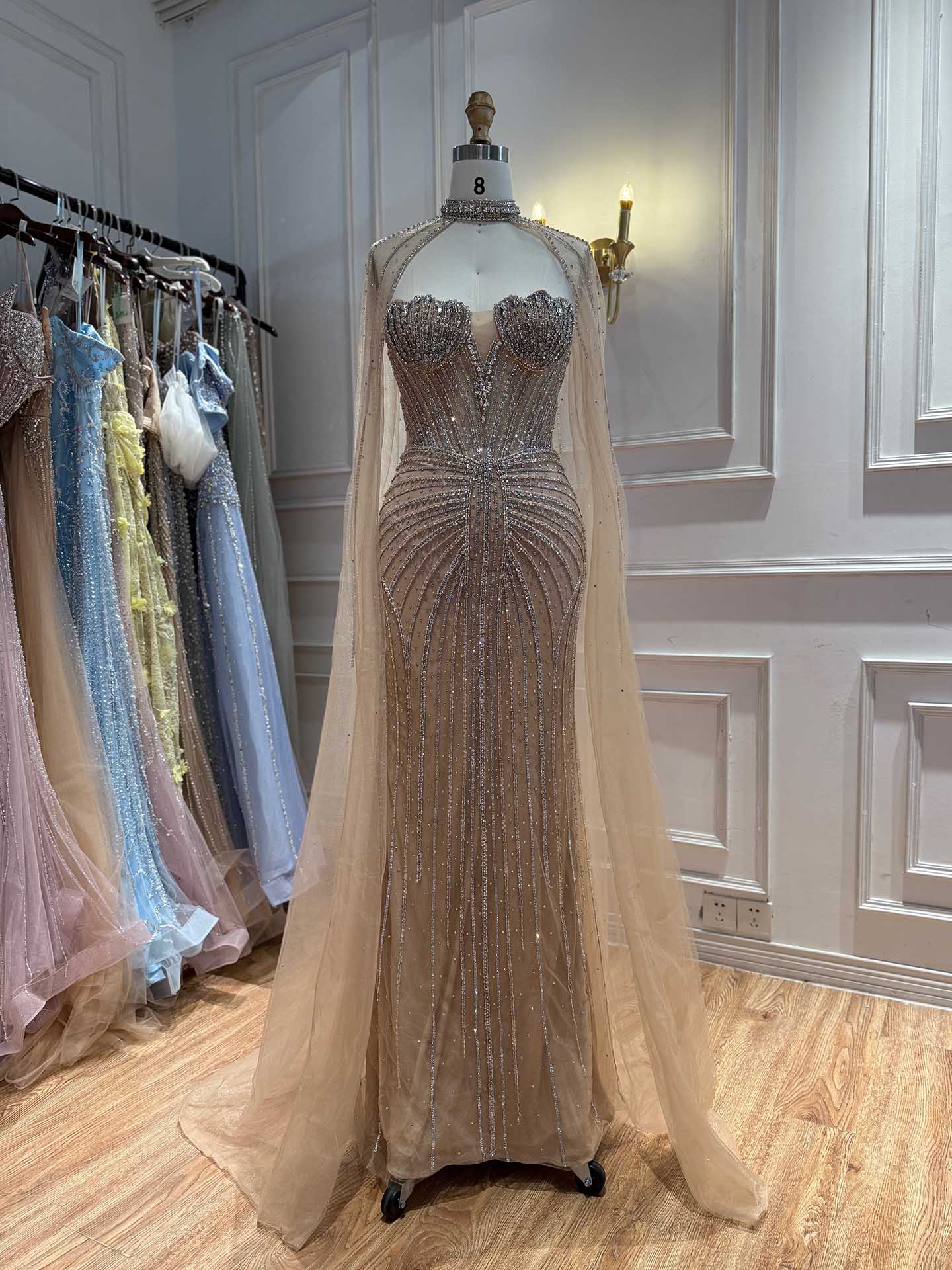 Luxury Nude High Neck Crystal Beaded Mermaid Dress LA73474A SERENE HILL