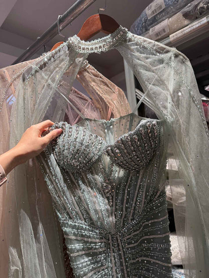 Luxury Nude High Neck Crystal Beaded Mermaid Dress LA73474A SERENE HILL