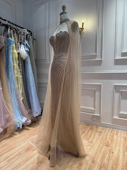 Luxury Nude High Neck Crystal Beaded Mermaid Dress LA73474A SERENE HILL